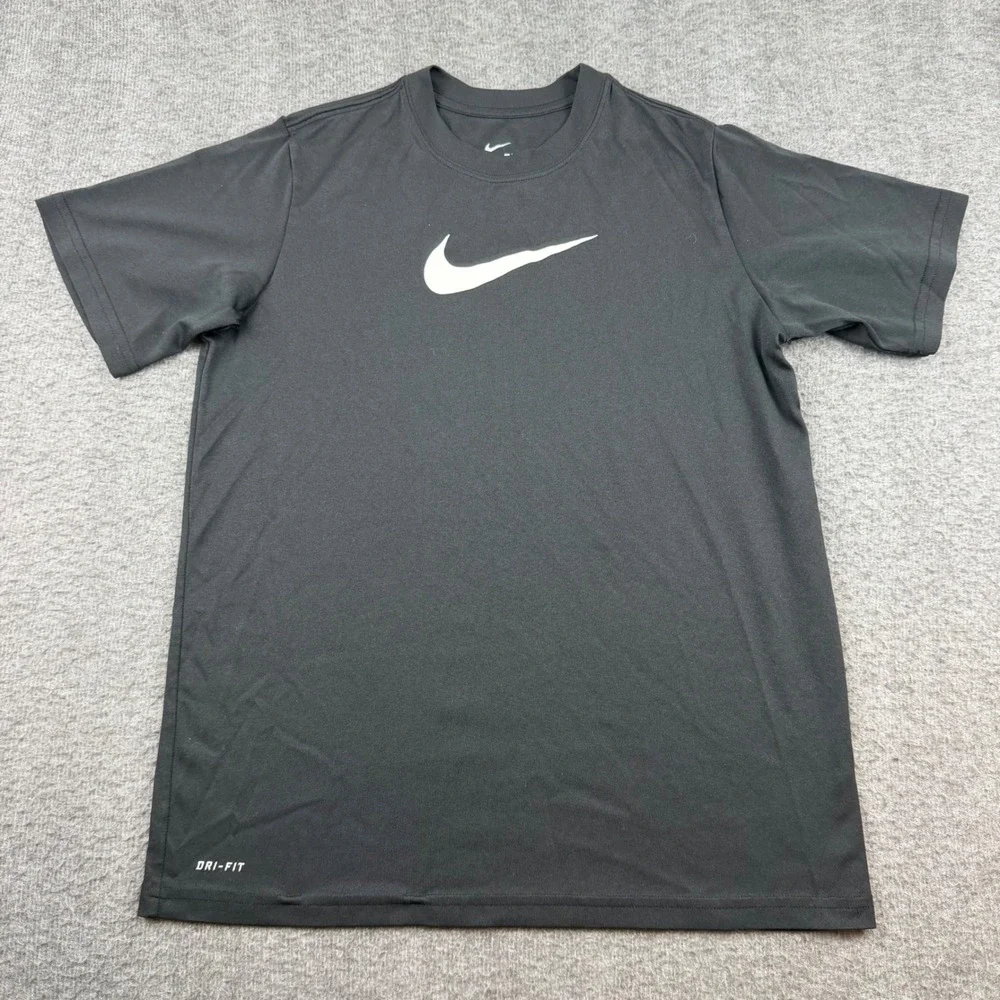 Nike T-Shirt Men's Large Black Dri-FIT‎ Short Sleeve Swoosh Athletic Gym Tee